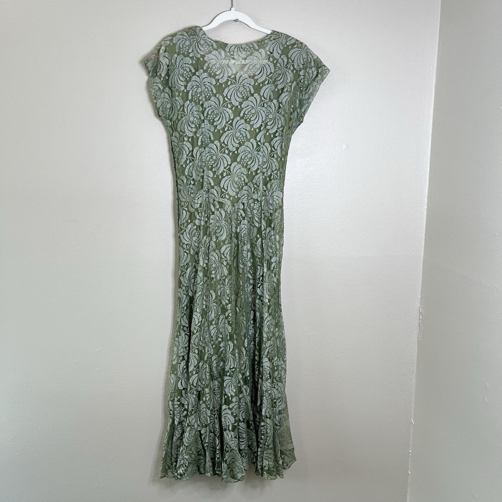 Vintage Dress Lace Drop Waist Beaded 20s Coquette Feminine Long Dairy Garden - Picture 8 of 10